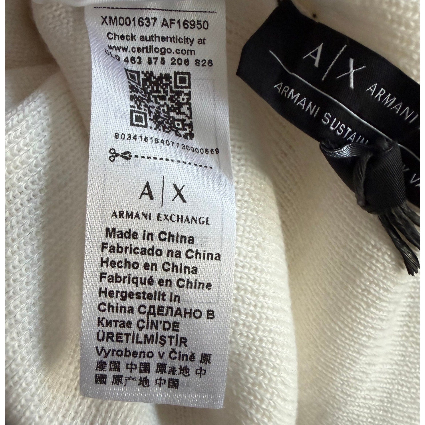 Armani Exchange Milano / New York Knit Beanie One Size Folded Cuff White