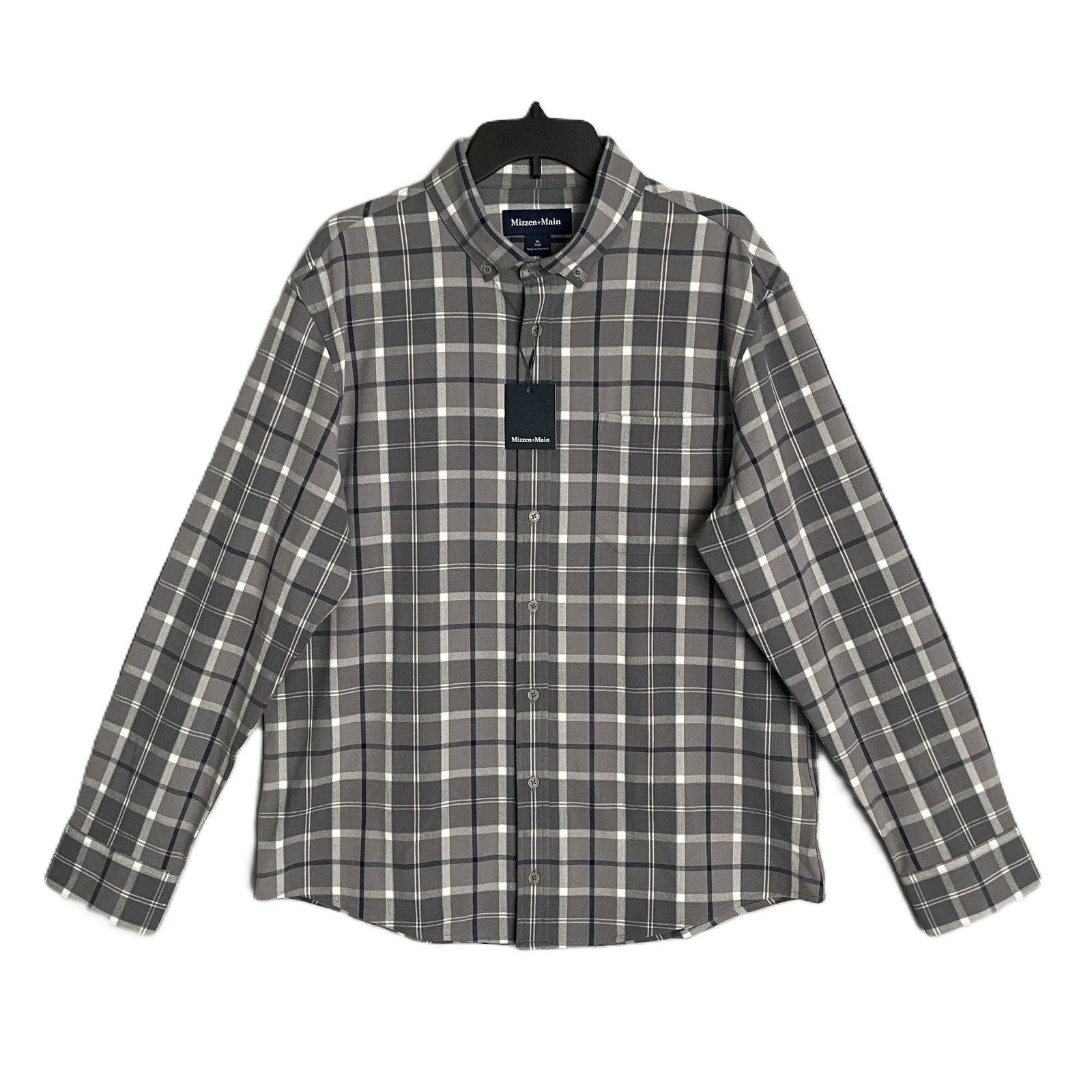 Mizzen+Main Men's XXL Trim Fit City Flannel Dress Shirt Pewter Timothy Plaid