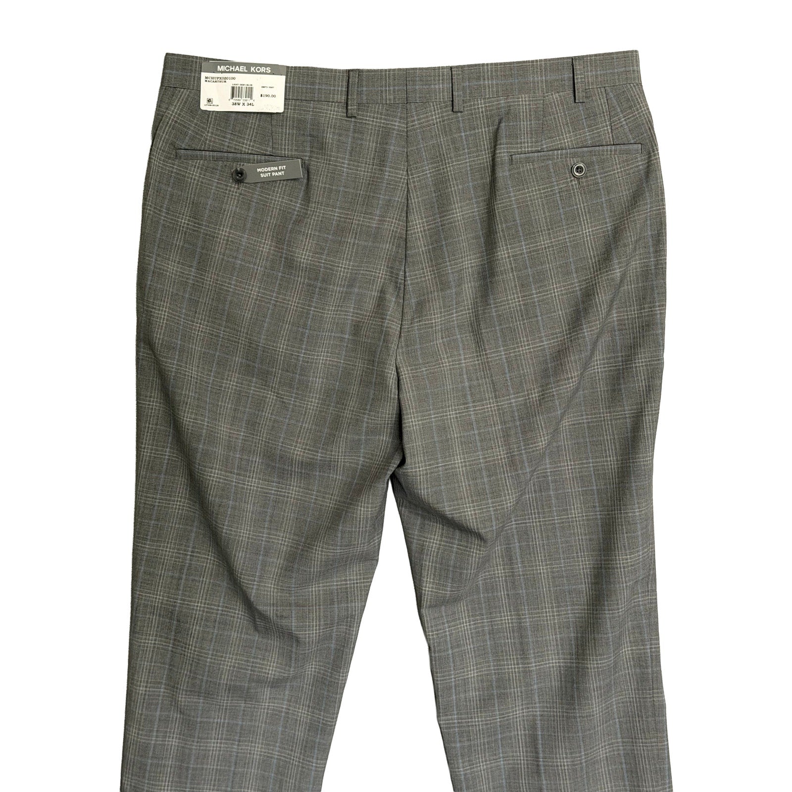 Michael Kors Suit Pants Men's 38"x34" Modern Fit Wool Blend Light Grey/Blue Check