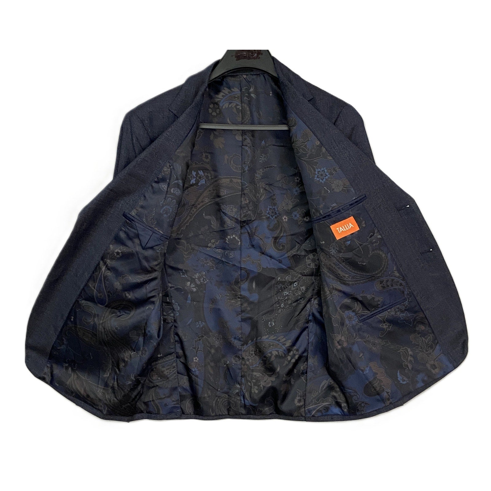 Tallia Men's 44 Short Venezia Blazer Navy/Brown Wool Blend Stretch