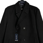 Nautica Overcoat Men's 44 Long Double-Breasted Wool Blend Lined Solid Black