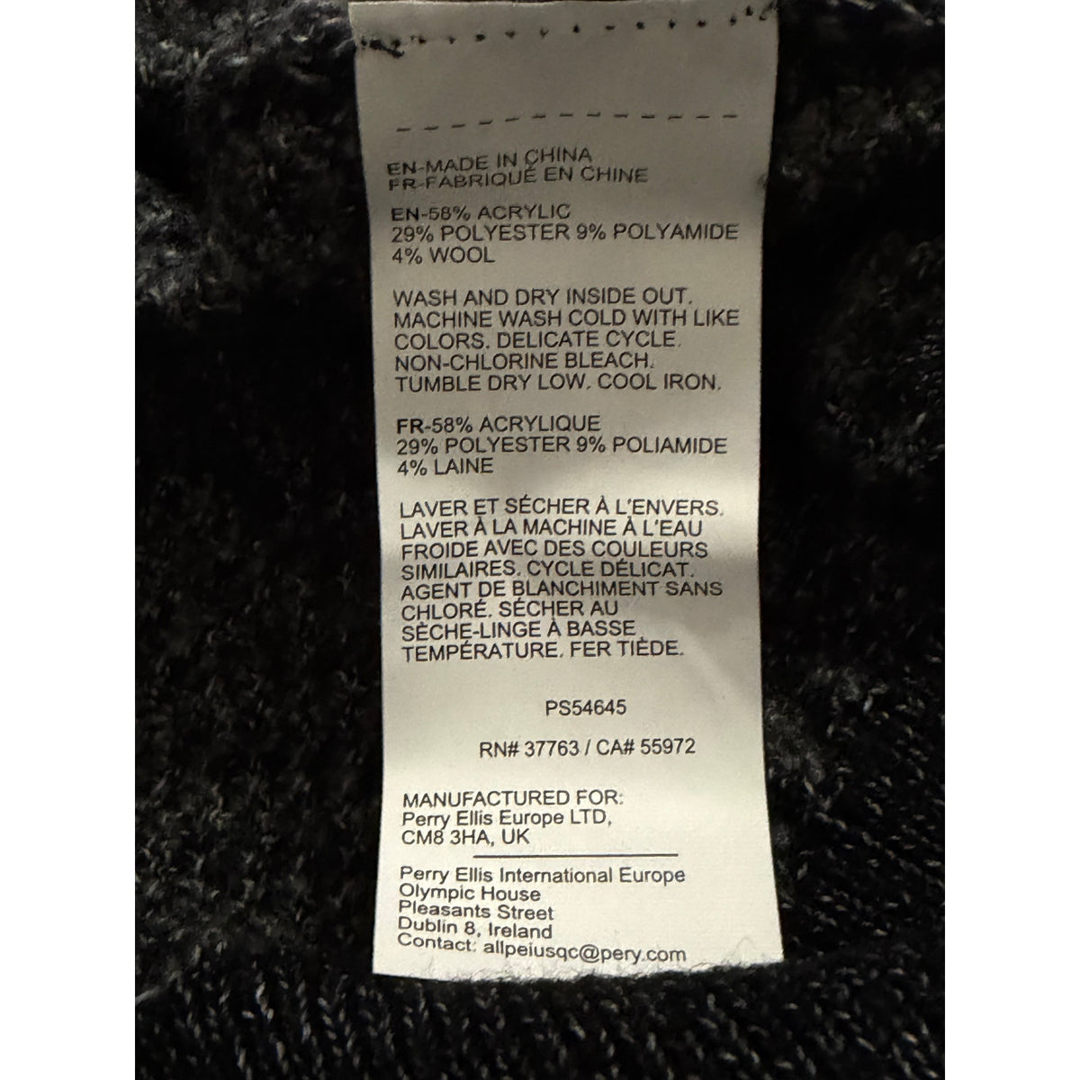 Perry Ellis Sweater Men's LT Big & Tall Yarn Herringbone Crew Neck Black