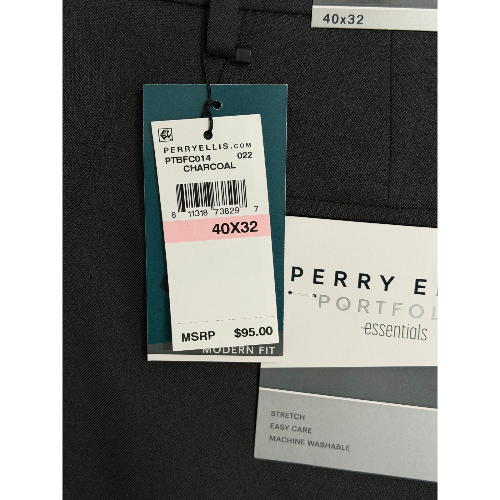 Perry Ellis Portfolio Pants Men's 40"x32" Dress Pants Modern Fit Charcoal