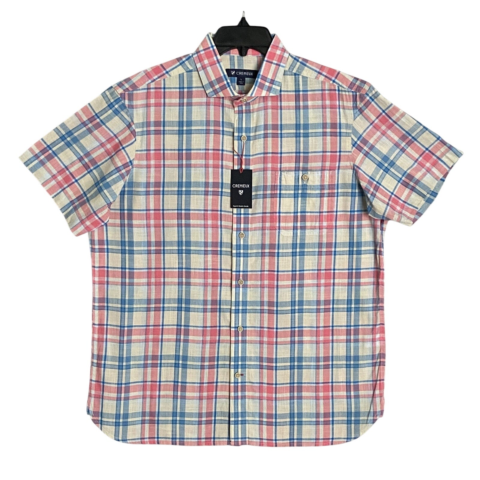 Daniel Cremieux 38 Men's Large Short Sleeve Button-Up Shirt Pink & Blue