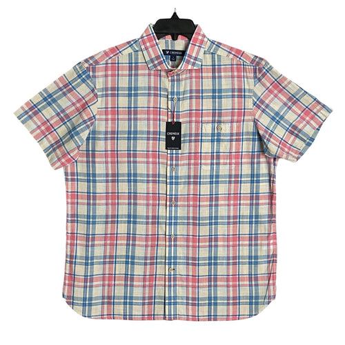 Daniel Cremieux 38 Men's Large Short Sleeve Button-Up Shirt Pink & Blue