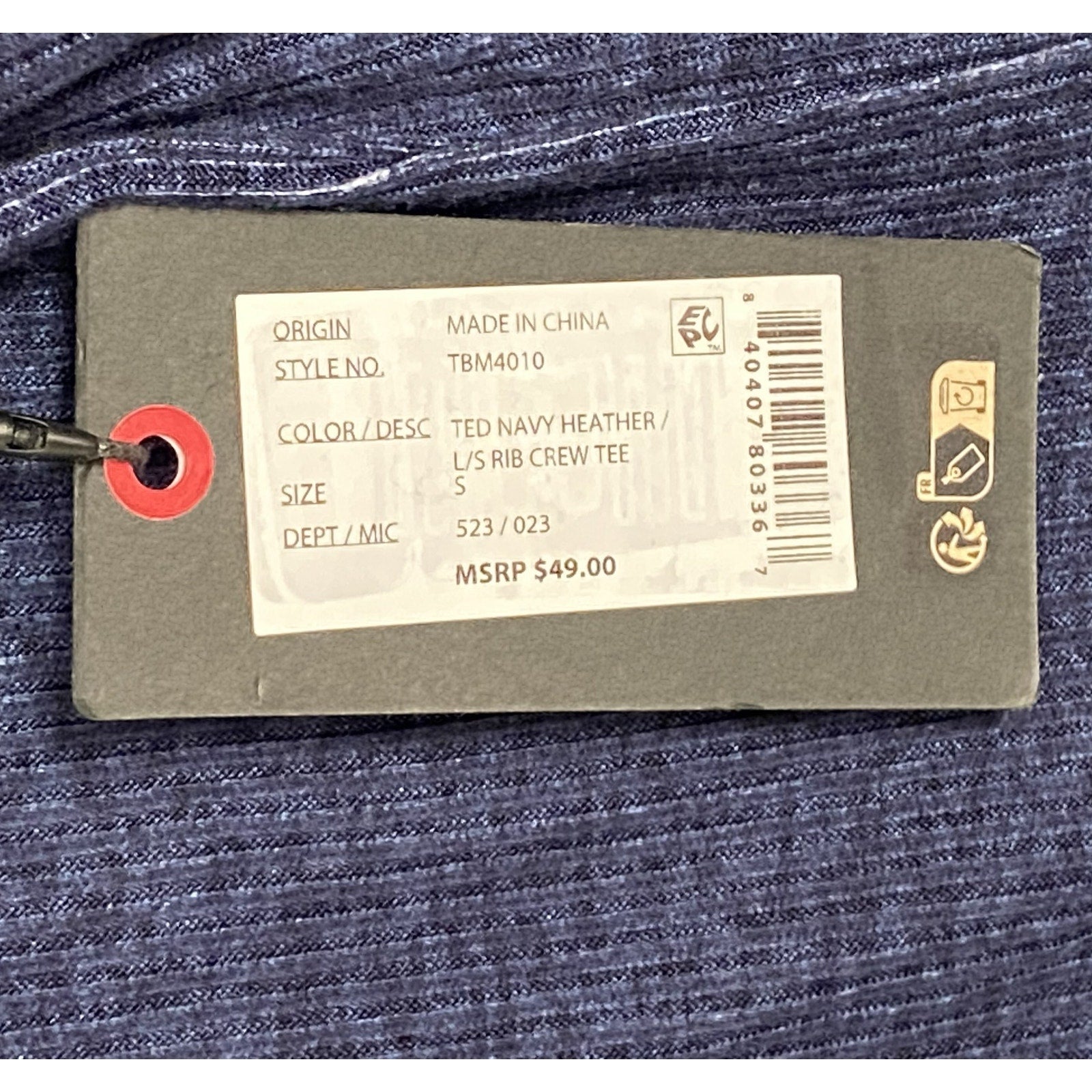 Ted Baker London T-Shirt Men's Small Ribbed Crew Neck Long Slv Navy Heather