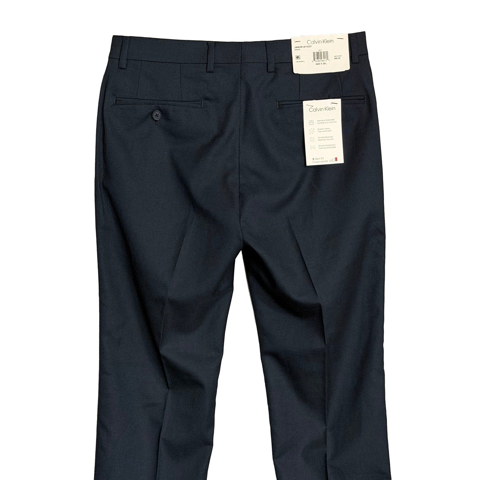 Calvin Klein Dress Pant Men's 34"x30" Slim Fit Flat Front Stretch Navy Blue