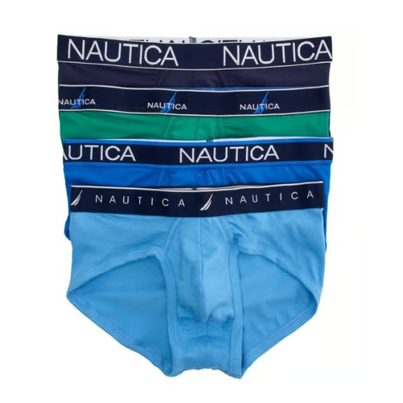 Nautica Men's Large 36-38 Stretch Briefs 4-Pack Blue Green