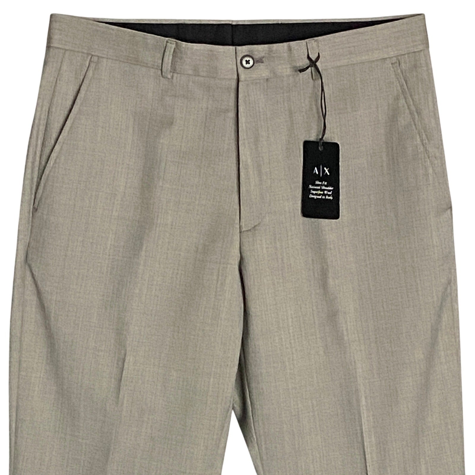 Armani Exchange Dress Pant Men's 32W Flat Front Raw Hem Stretch Wool Taupe