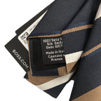 Boss Men's 100% Silk 3" Tie Black Brown White Stripe Made in Italy