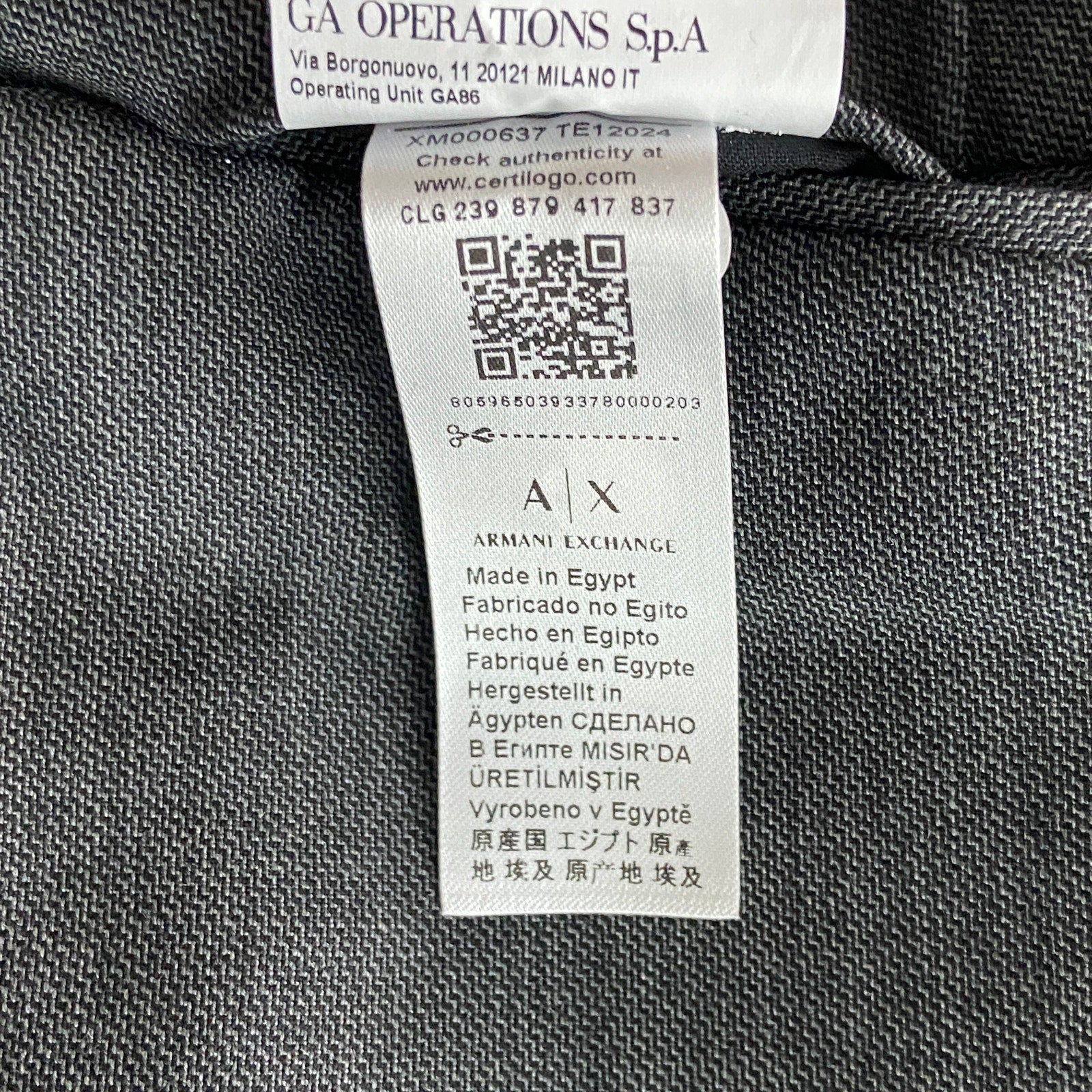 Armani Exchange Dress Pant Men's 40W Flat Front Raw Hem Stretch Wool Gray