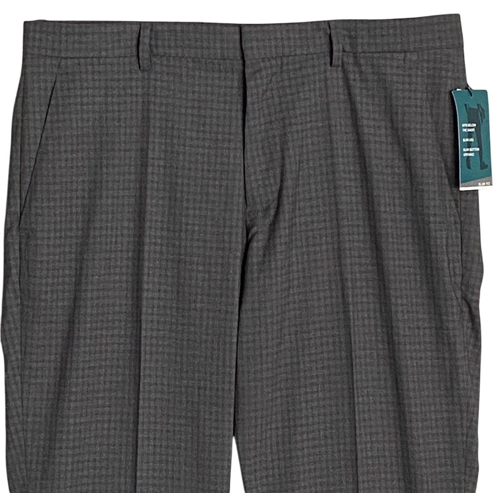Perry Ellis Portfolio Pants Men's 34x32 Slim Fit Dress Pant Charcoal Gingham