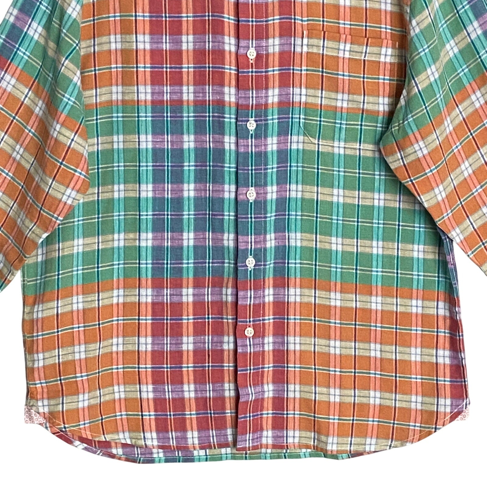 Tommy Bahama Shirt Men's Medium "Barbados Breeze Stretch" Plaid Linen Blend