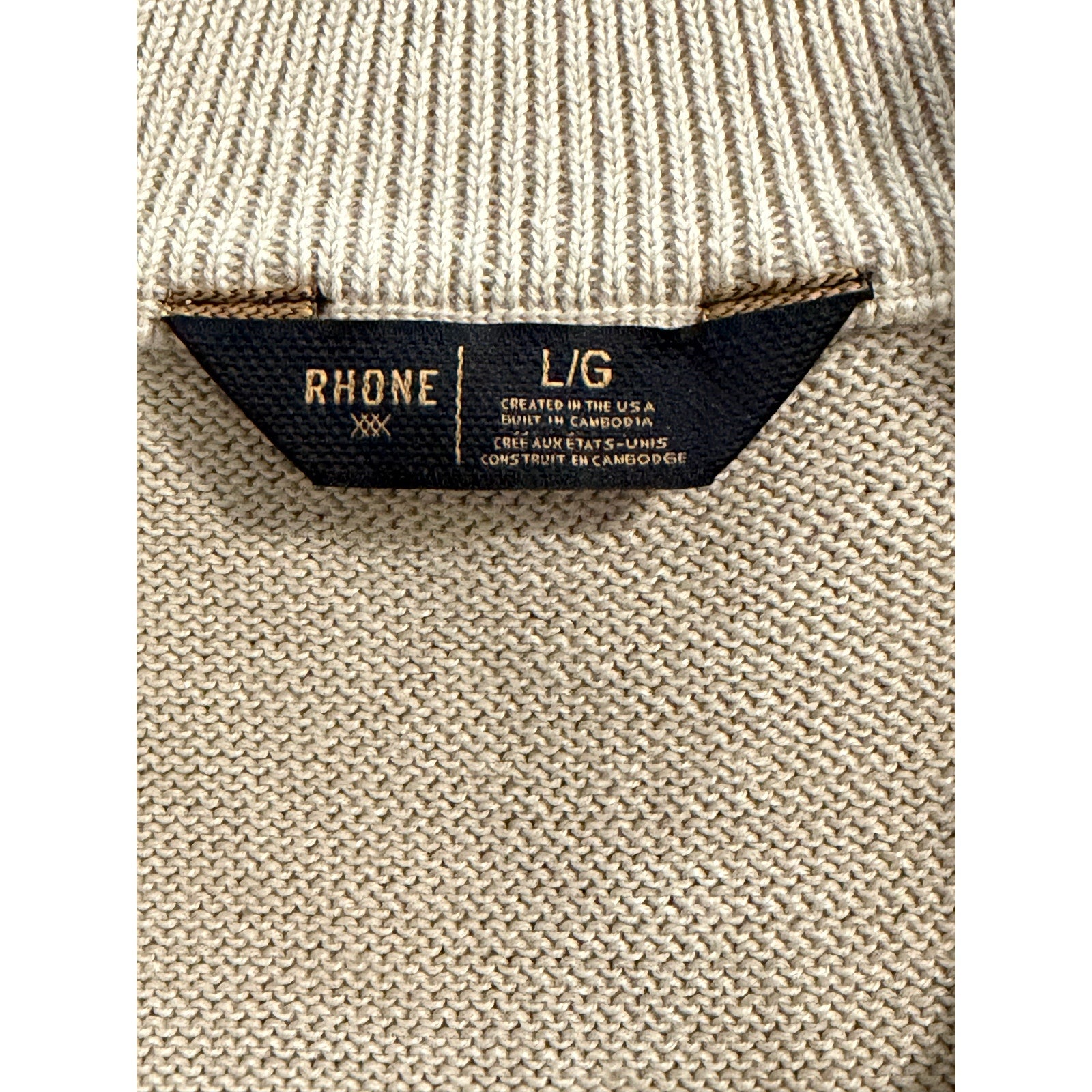 Rhone 1/4 Zip Pullover Men's Large Commuter Sweater Mock Neck Bone