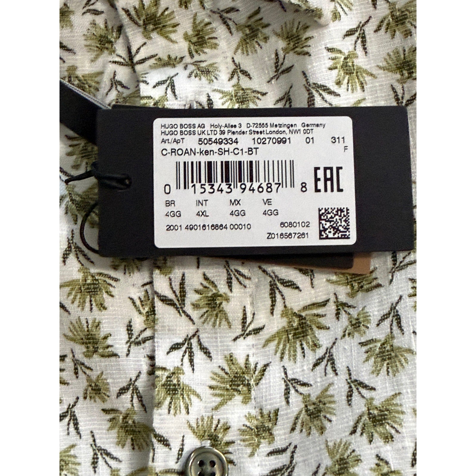 Boss Shirt Men's 4XL Big & Tall Short Slv Stretch Linen Shirt Green Floral