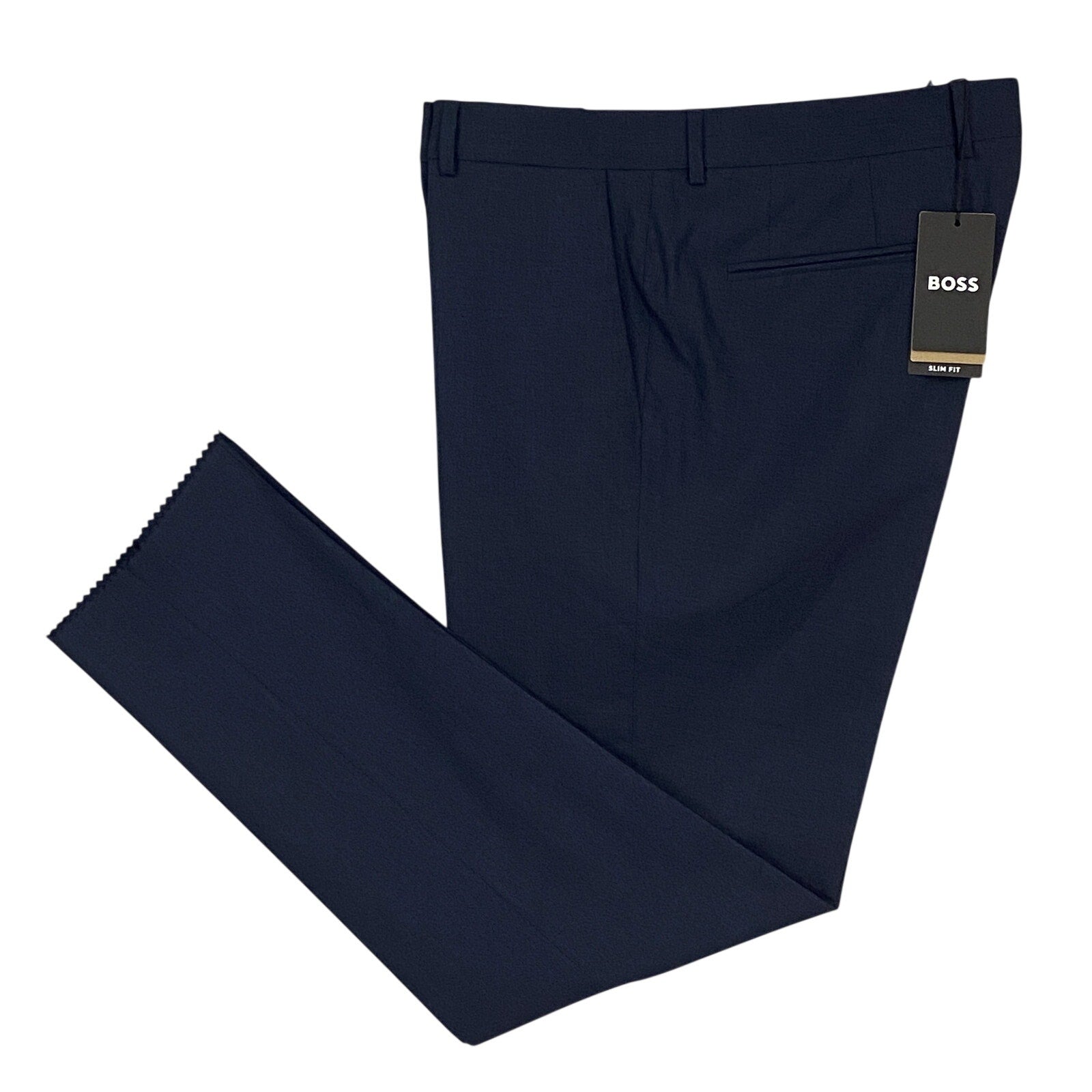 Boss Dress Pants Men's 38x33 Slim Fit Dark Blue Wool Blend Raw Hem Stretch