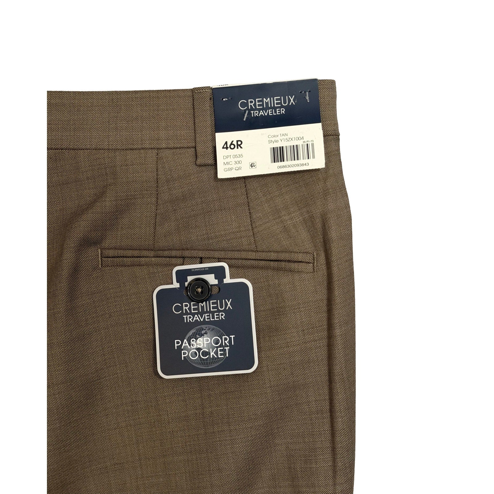 Daniel Cremieux Dress Pant Men's 46R Traveler Raw Hem Comfort Waist Tan