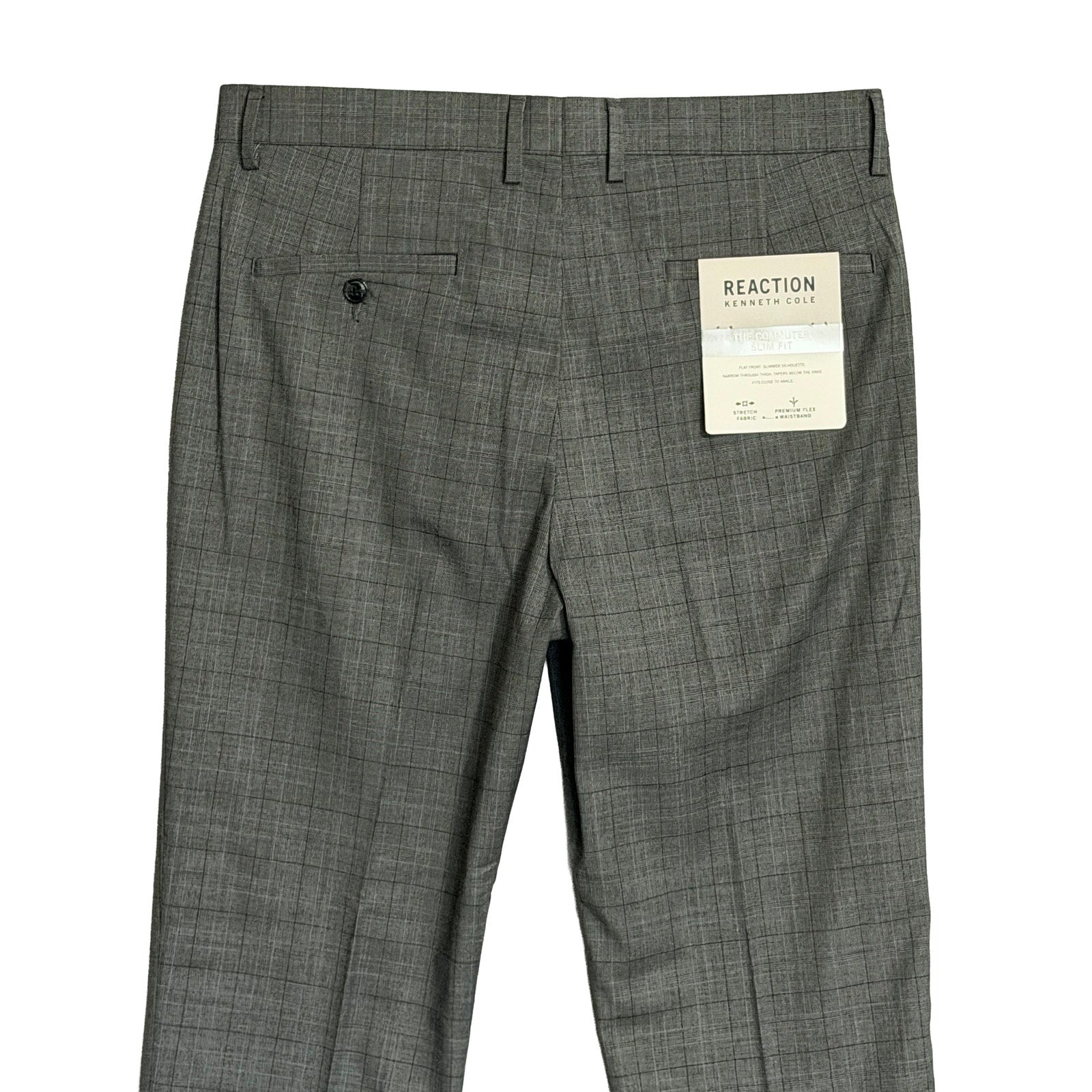 Kenneth Cole Dress Pants Men's 32"x32" Slim Fit Stretch Dark Grey Check