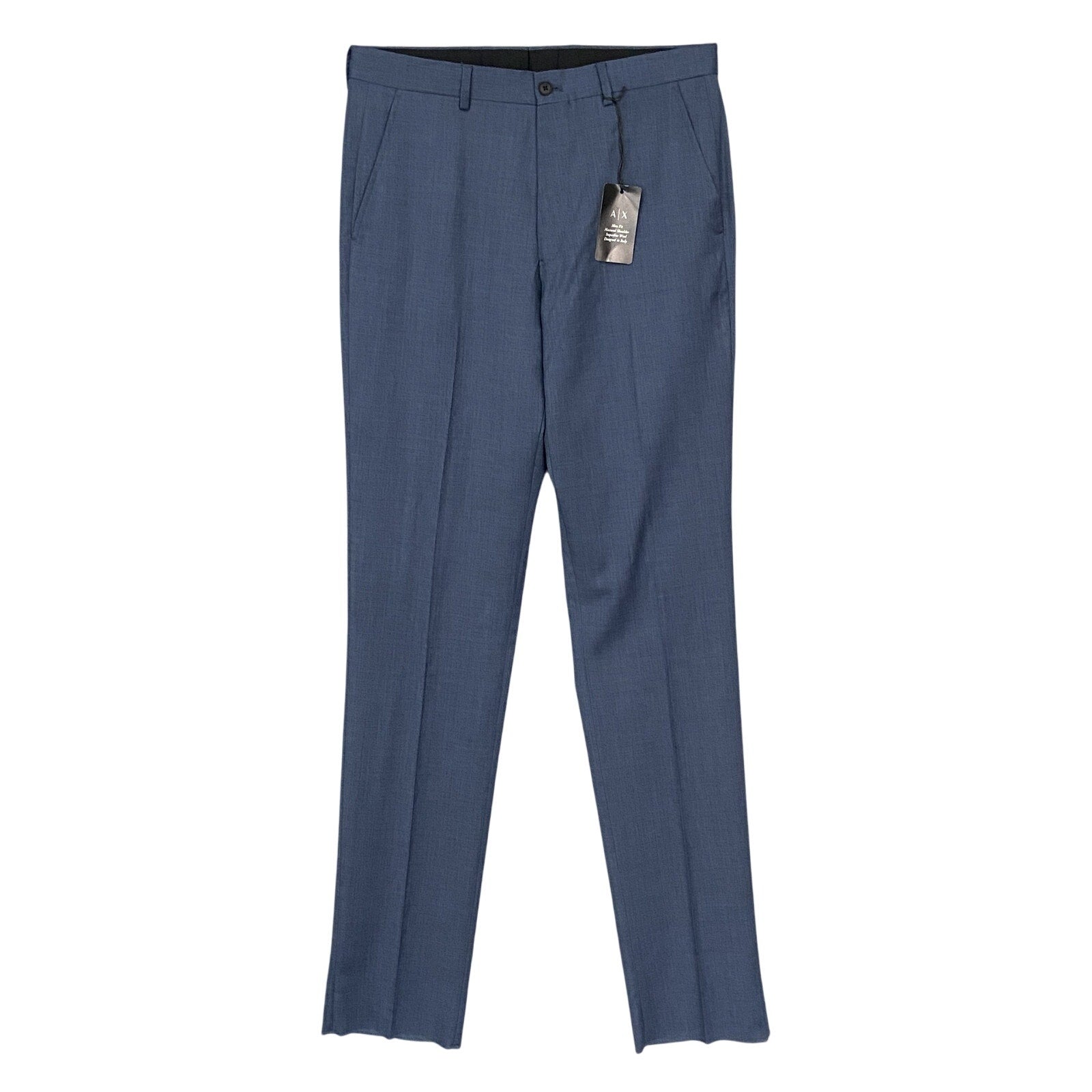 Armani Exchange Dress Pant Men's 30W Flat Front Raw Hem Stretch Wool Blue