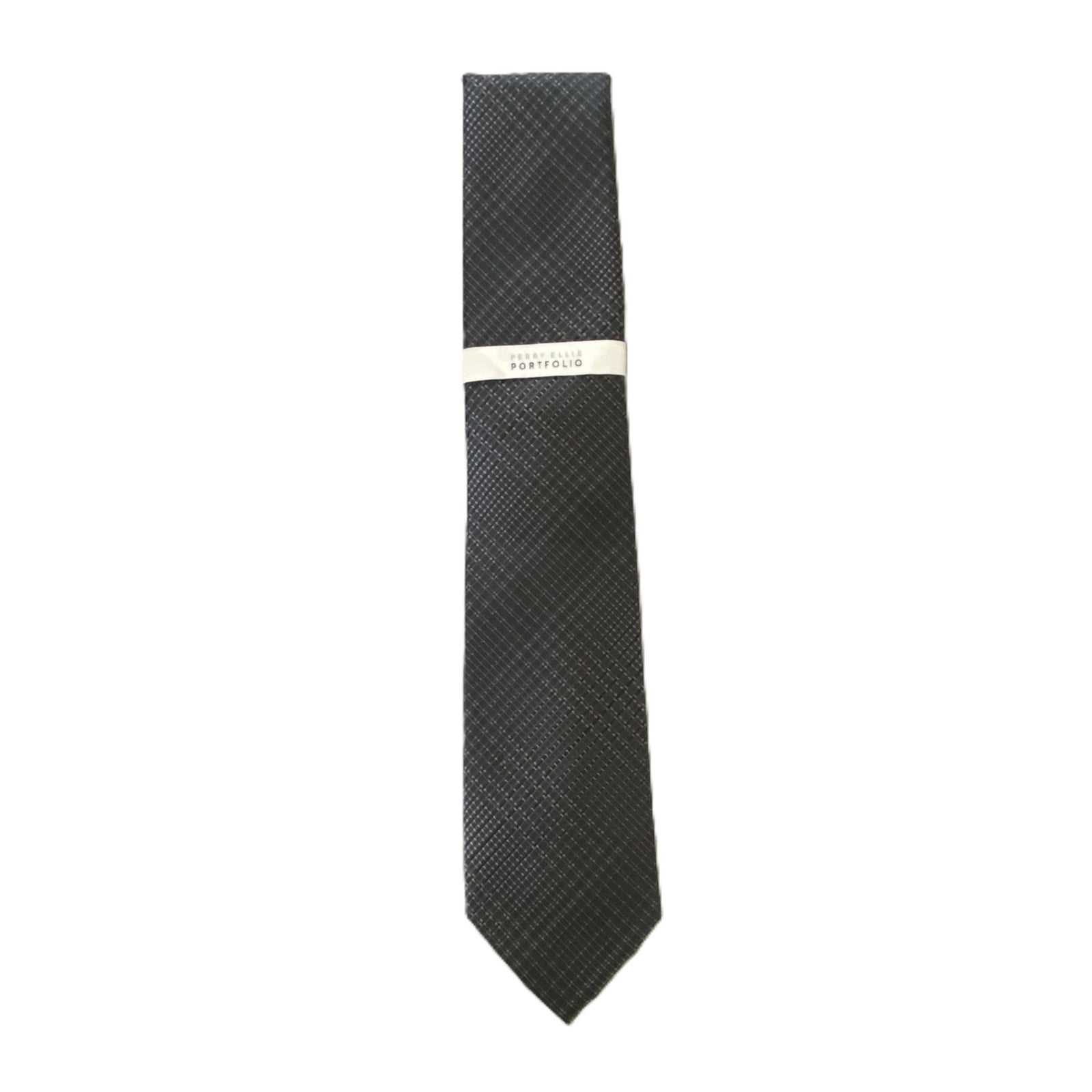 Perry Ellis Portfolio Necktie 3" Black Pearce Plaid Standard Length