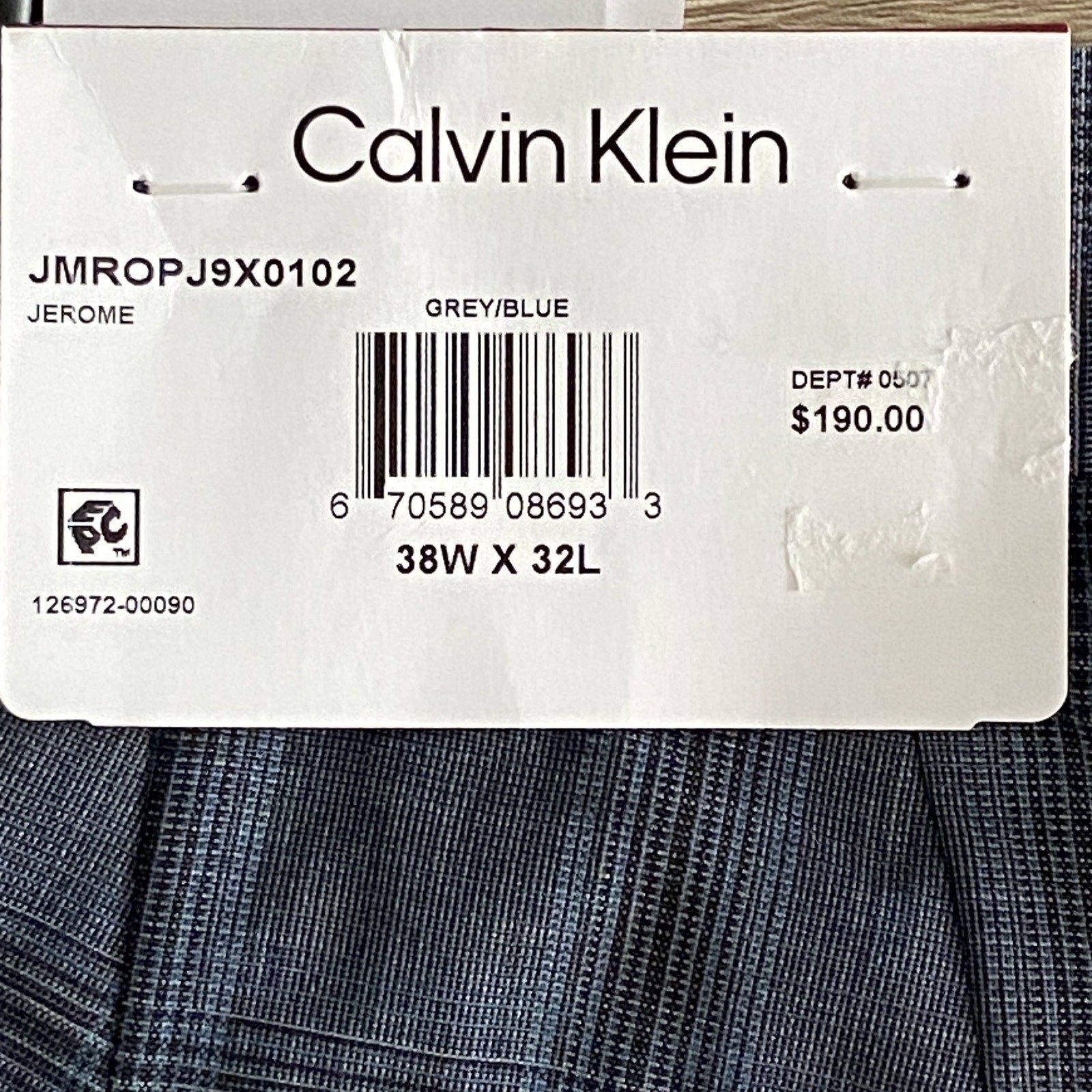 Calvin Klein Suit Pants Men's 38"x32" Slim Fit Wool Blend Grey & Blue Plaid