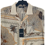 Murano Camp Shirt Men's XLT Big & Tall Bandana Print Linen Blend Egg Shell