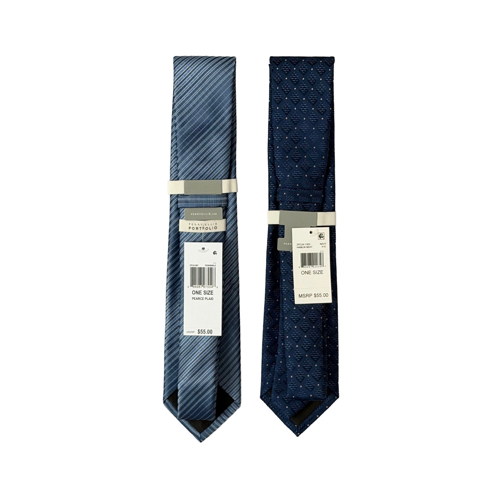 Perry Ellis Tie Lot of 2 Classic Width and Length Pearce Plaid & Hamlin Heat