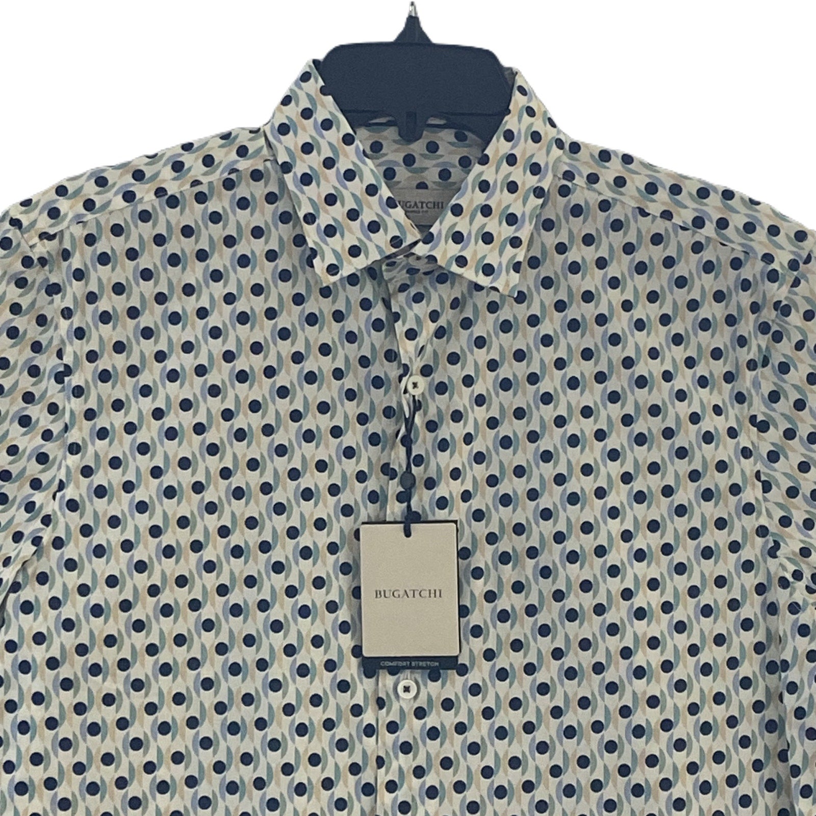 Bugatchi Shirt Men's Small Short Sleeve Shaped Fit Button-Up Cool Mint Geo