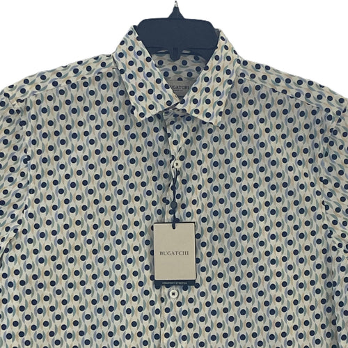 Bugatchi Shirt Men's Small Short Sleeve Shaped Fit Button-Up Cool Mint Geo
