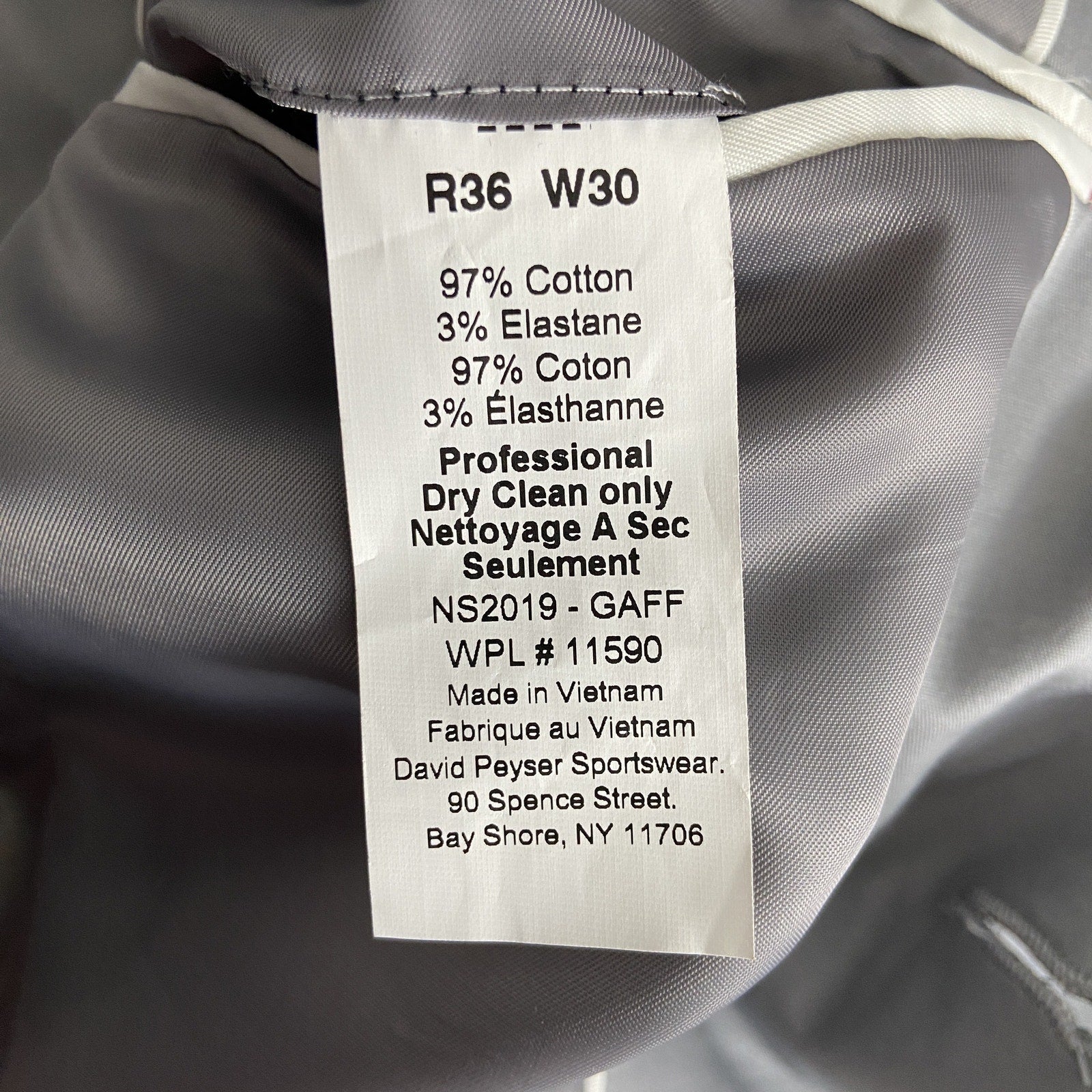 Nautica Men's Suit 2-Piece 36R 30W Bi-Stretch Cotton Gaff Solid Grey