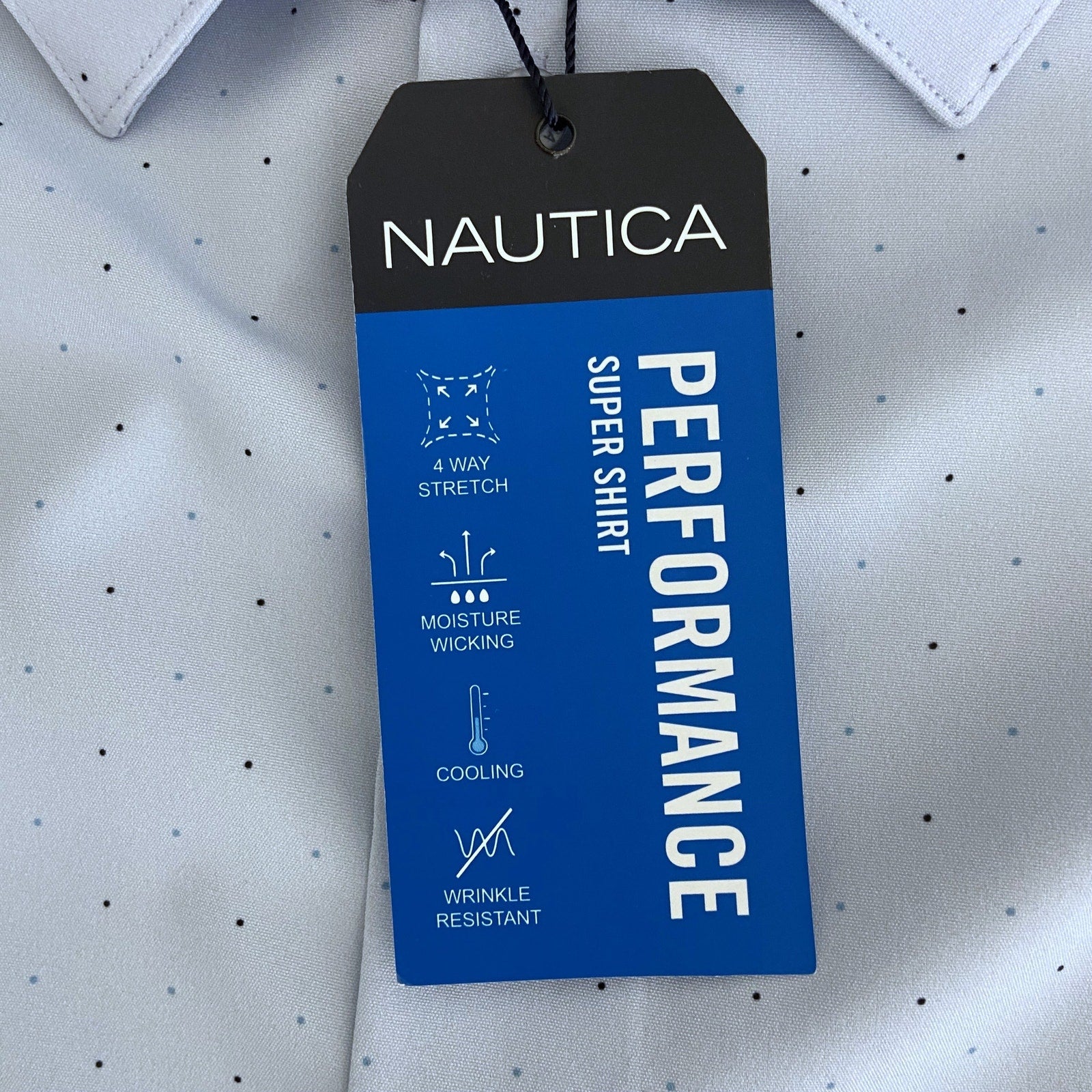 Nautica Dress Shirt Men's 15-15.5 34/35 Performance Slim Fit Blue Dot