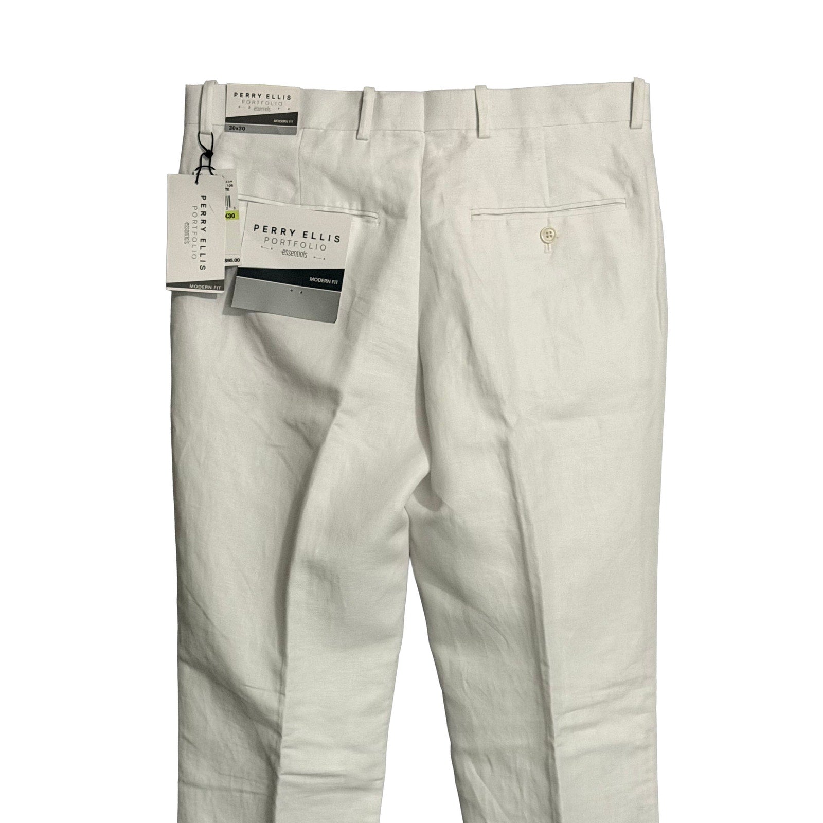 Perry Ellis Portfolio Pants Men's 30"x30" Modern Fit Linen Blend Solid White