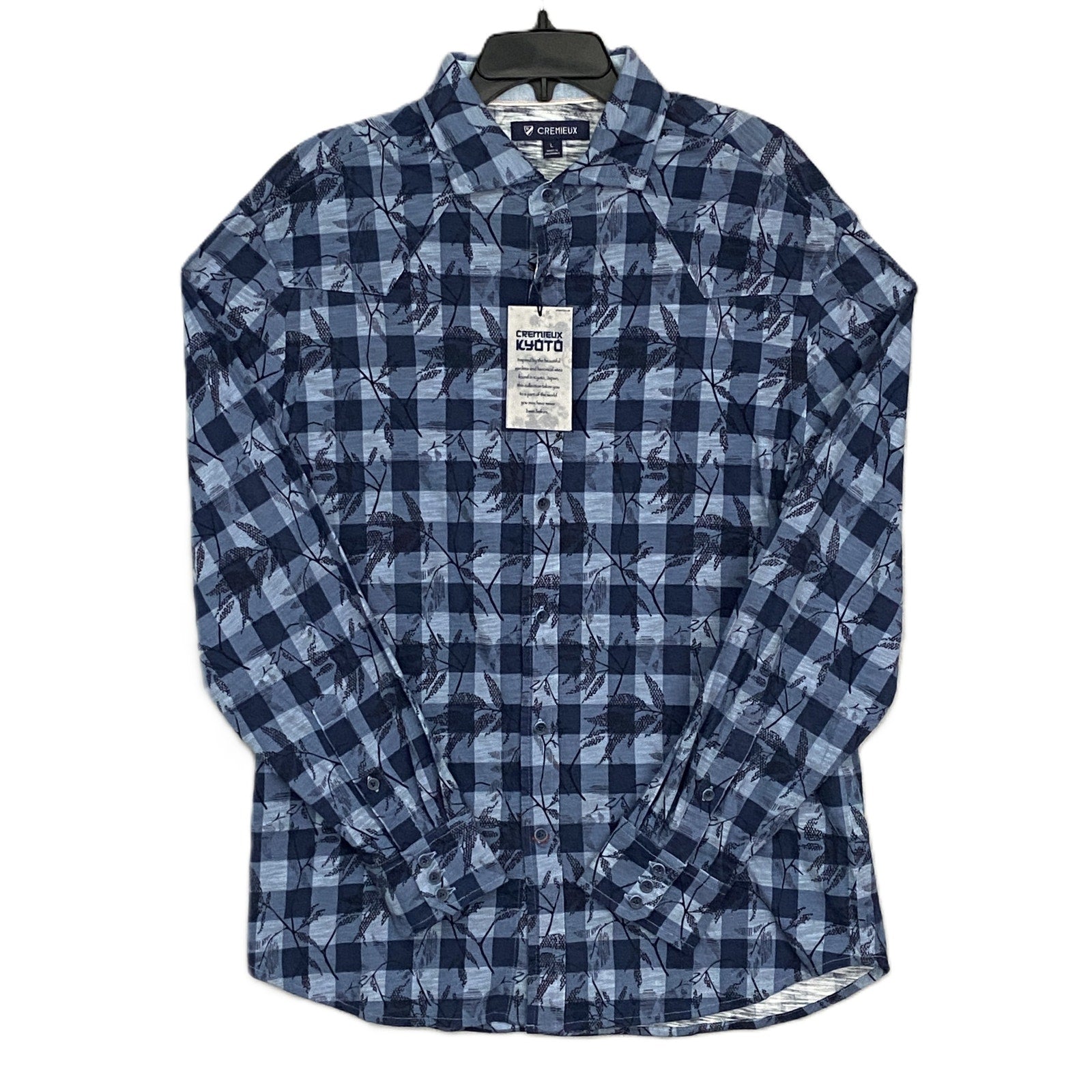 Daniel Cremiuex 38 Kyoto Men's Large Gingham Print Shirt Long Sleeve Blue