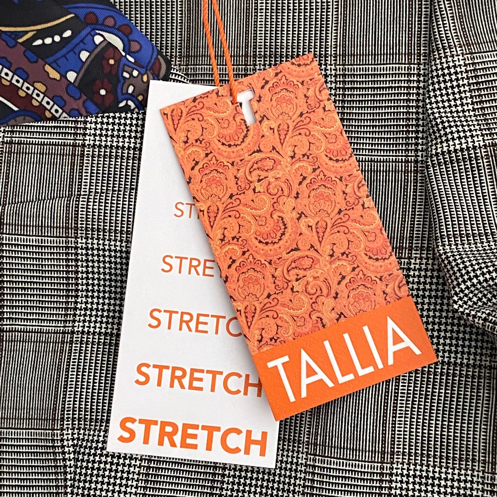 Tallia Verdello Suit Jacket Men's 40 Regular Stretch Wool Cream/Brown Plaid