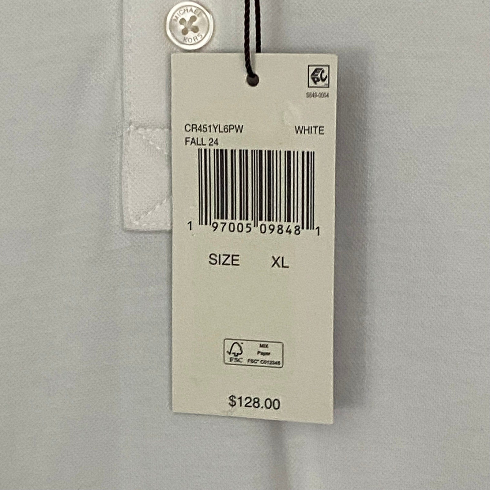 Michael Kors Polo Hoodie Shirt Men's X-Large Pima Cotton Stretch Ocean White