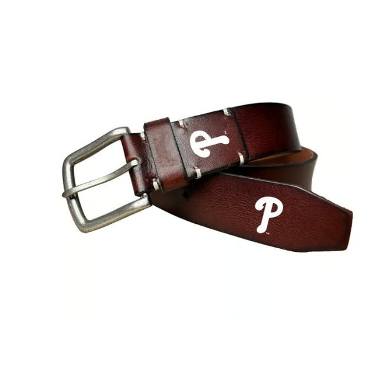 MLB Philadelphia Phillies Men's Large 38-40 Leather Belt w/Team Logo Brown