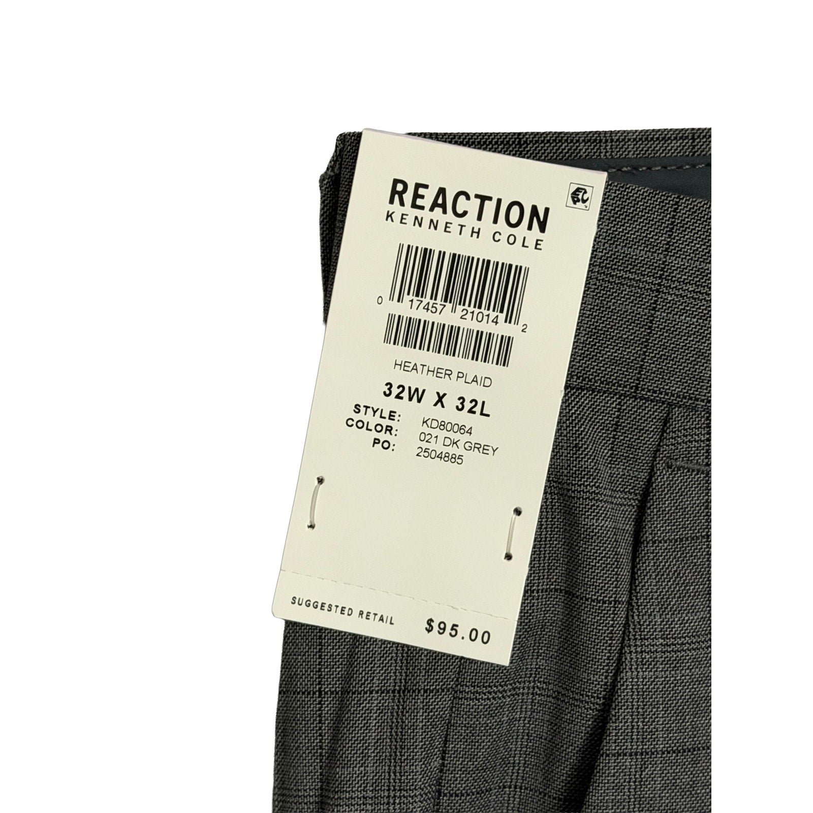 Kenneth Cole Dress Pants Men's 32"x32" Slim Fit Stretch Dark Grey Check