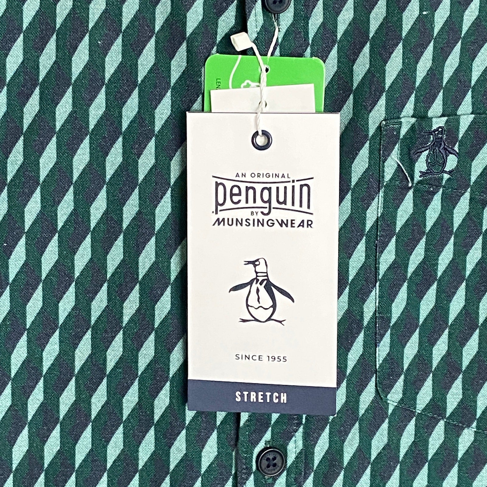 Penguin Shirt Men's Small Long Sleeve Button-Down Shirt Green Geo Print