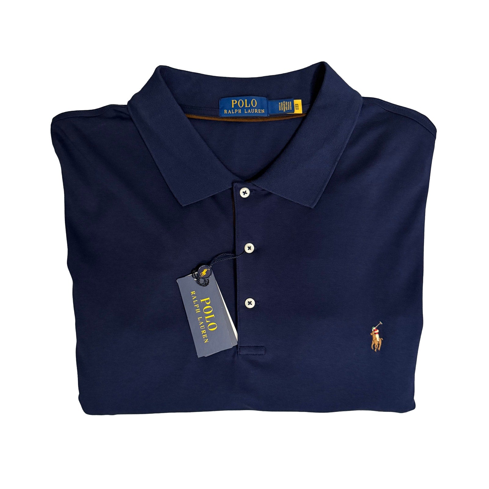 Polo Ralph Lauren Shirt Men's 4XB Long Sleeve Cotton Polo Navy Blue