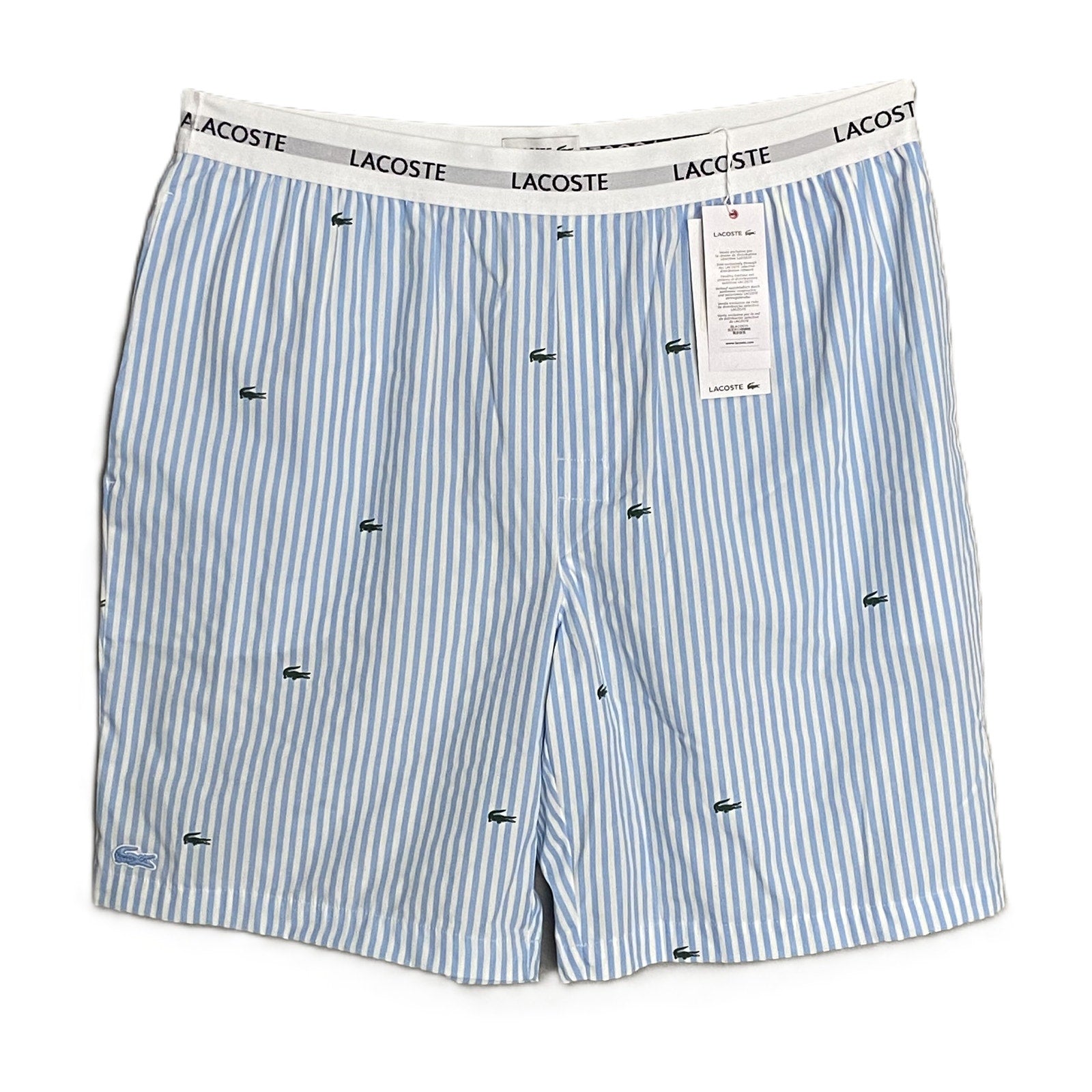 Lacoste Sleepwear Men's XL Poplin Pajama Shorts Cotton Blue Pinstripe NEW