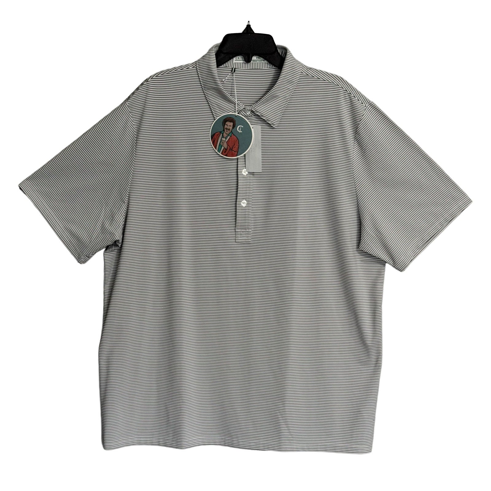 Criquet Polo Shirt Men's XXL Short Sleeve Stretch Fabric Grey Stripe