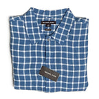 Michael Kors Linen Shirt Men's XXL Classic Fit Blue Check Long Sleeve