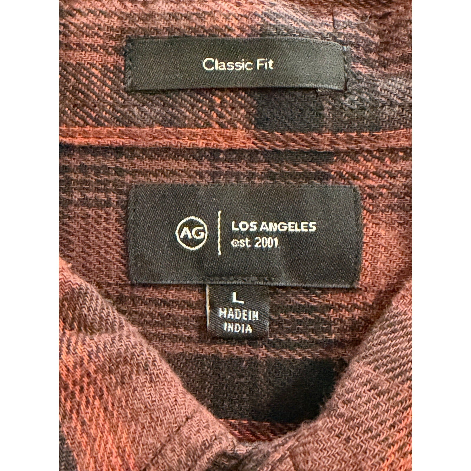 AG Los Angeles Shirt Men's Large Classic Fit Mason Work Shirt Burgundy Plaid