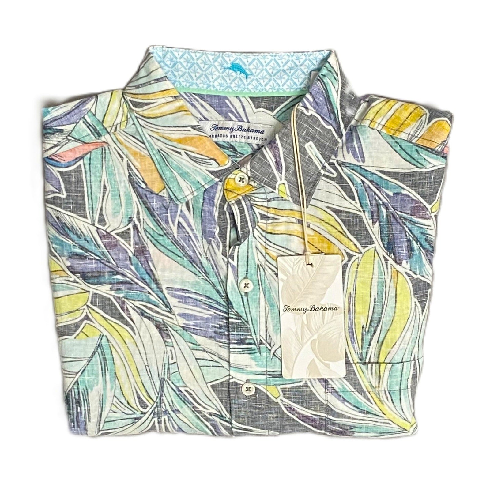 Tommy Bahama Shirt Men's Medium "Barbados Breeze Stretch" Vines Linen Blend