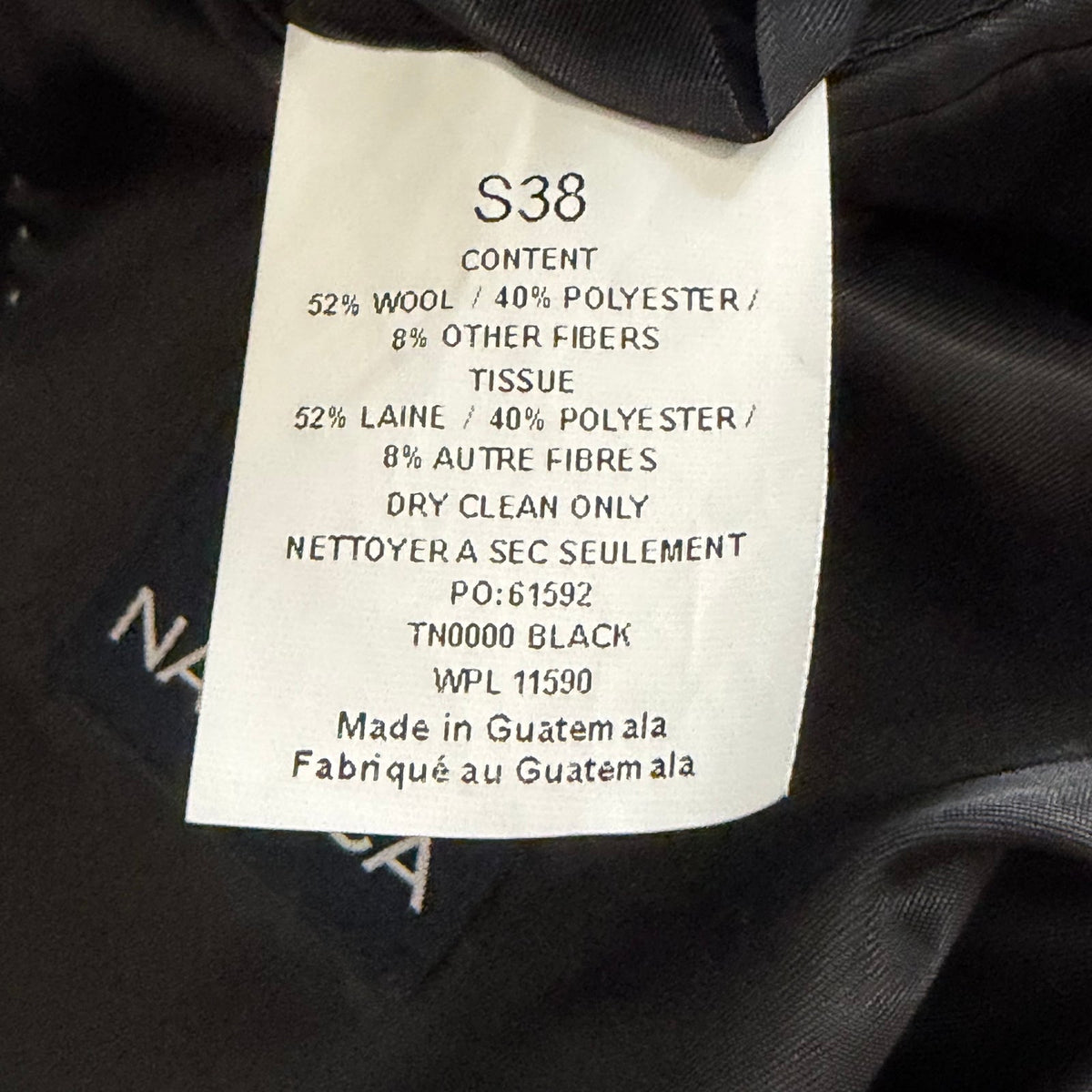 Nautica Overcoat Men's 38 Short Double-Breasted Wool Blend Lined Black