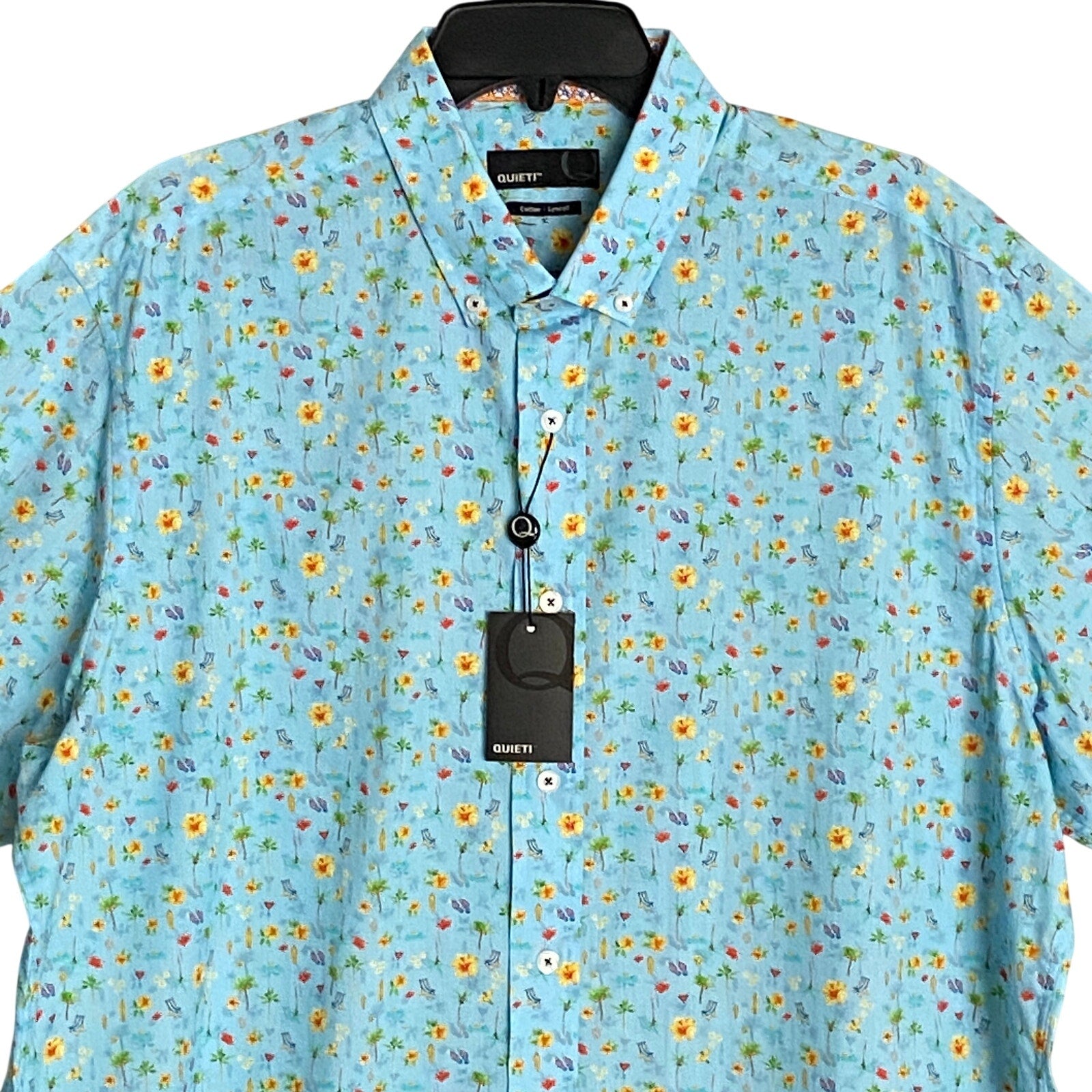 Quieti Shirt Men's XL Short Sleeve Button-Down Beach / Floral Theme Print