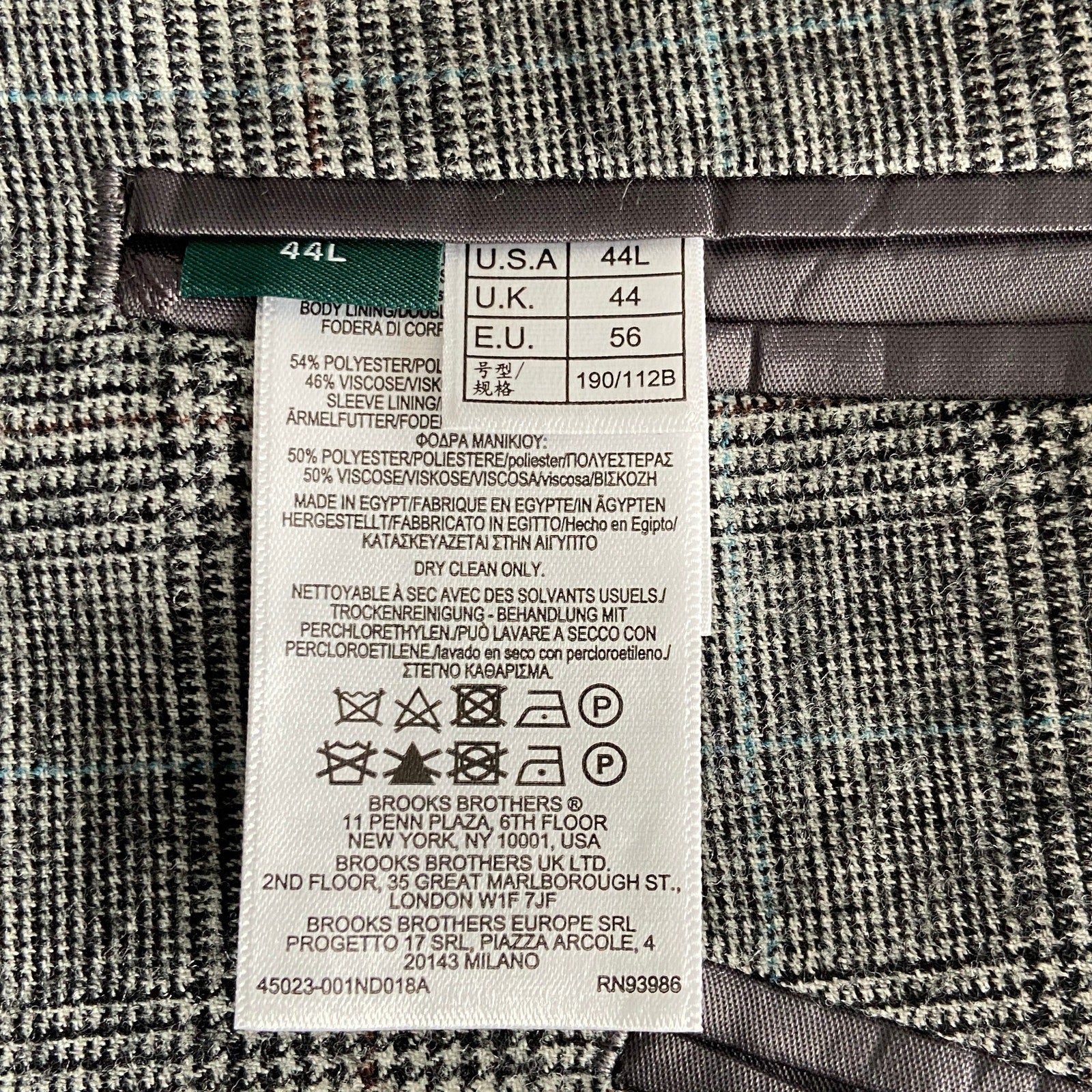 Brooks Brothers Sport Coat Men's 44 Long Sport Coat Grey Plaid Wool Blend