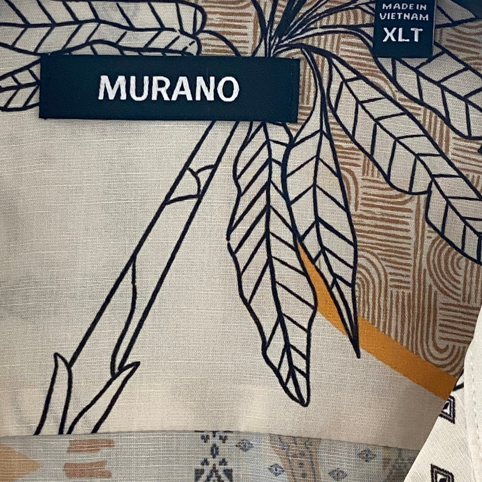 Murano Camp Shirt Men's XLT Big & Tall Bandana Print Linen Blend Egg Shell