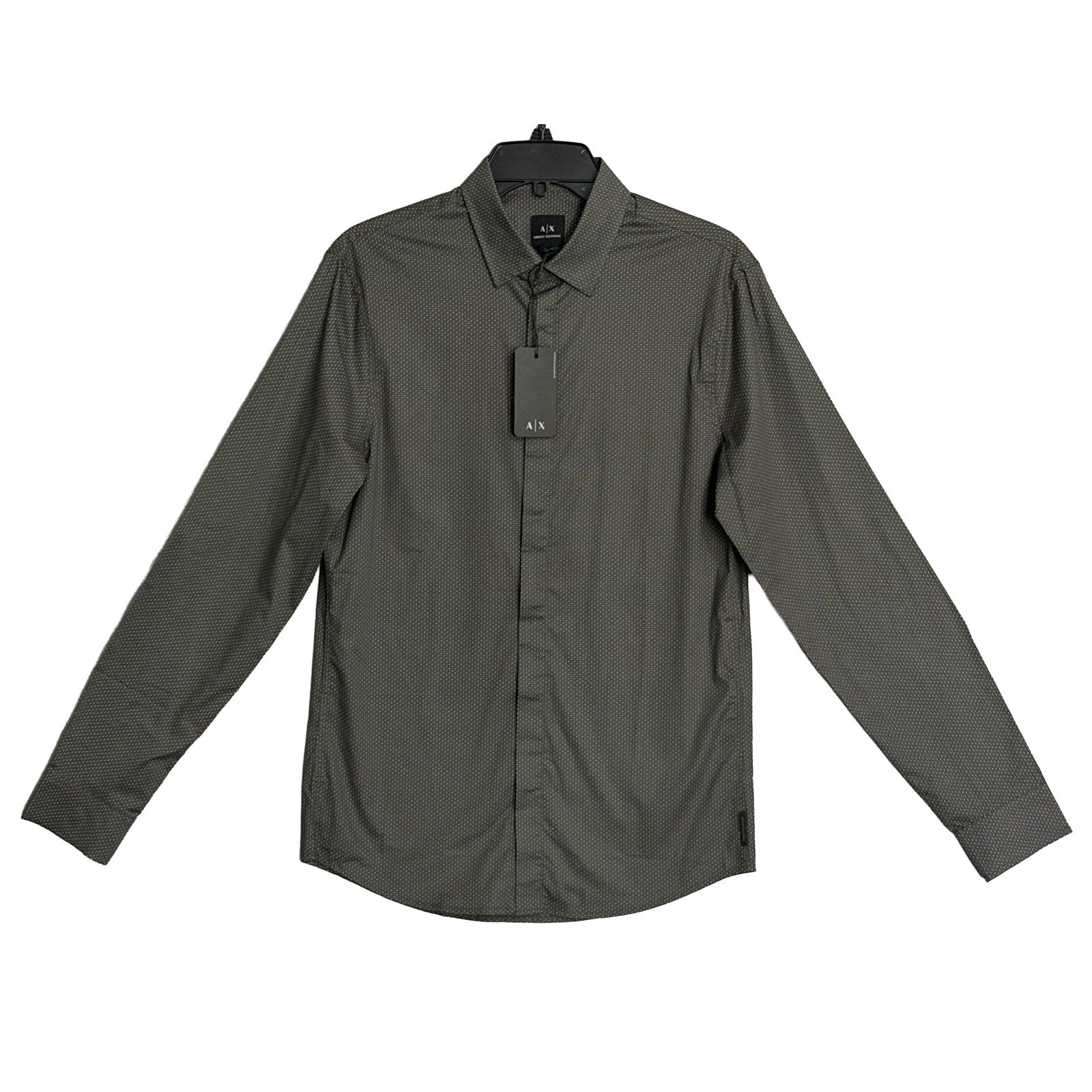 Armani Exchange Dress Shirt Men's Small Slim Fit Stretch Sage Diamond
