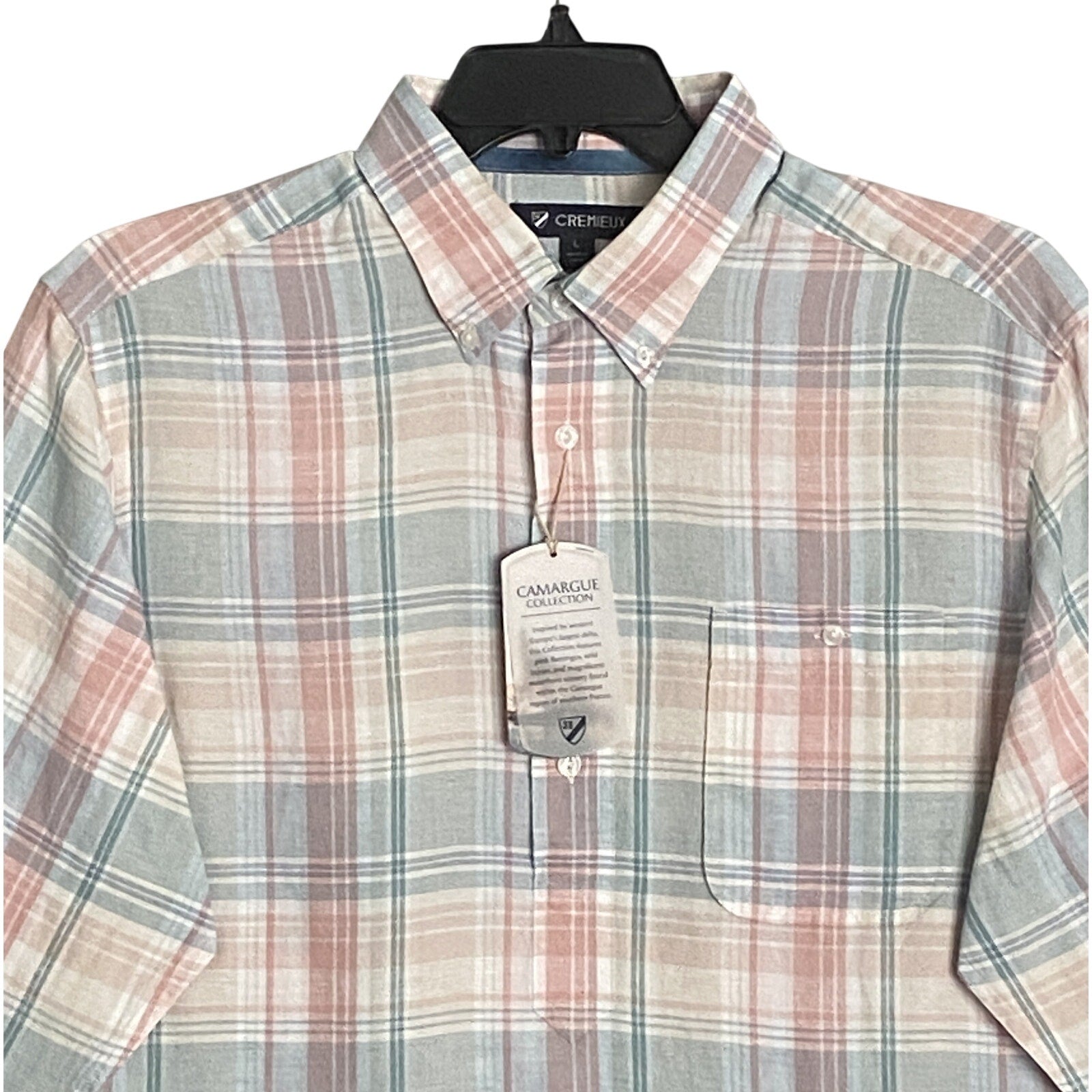 Daniel Cremieux 38 Shirt Men's Large Popover Linen Blend Pink Blue Plaid